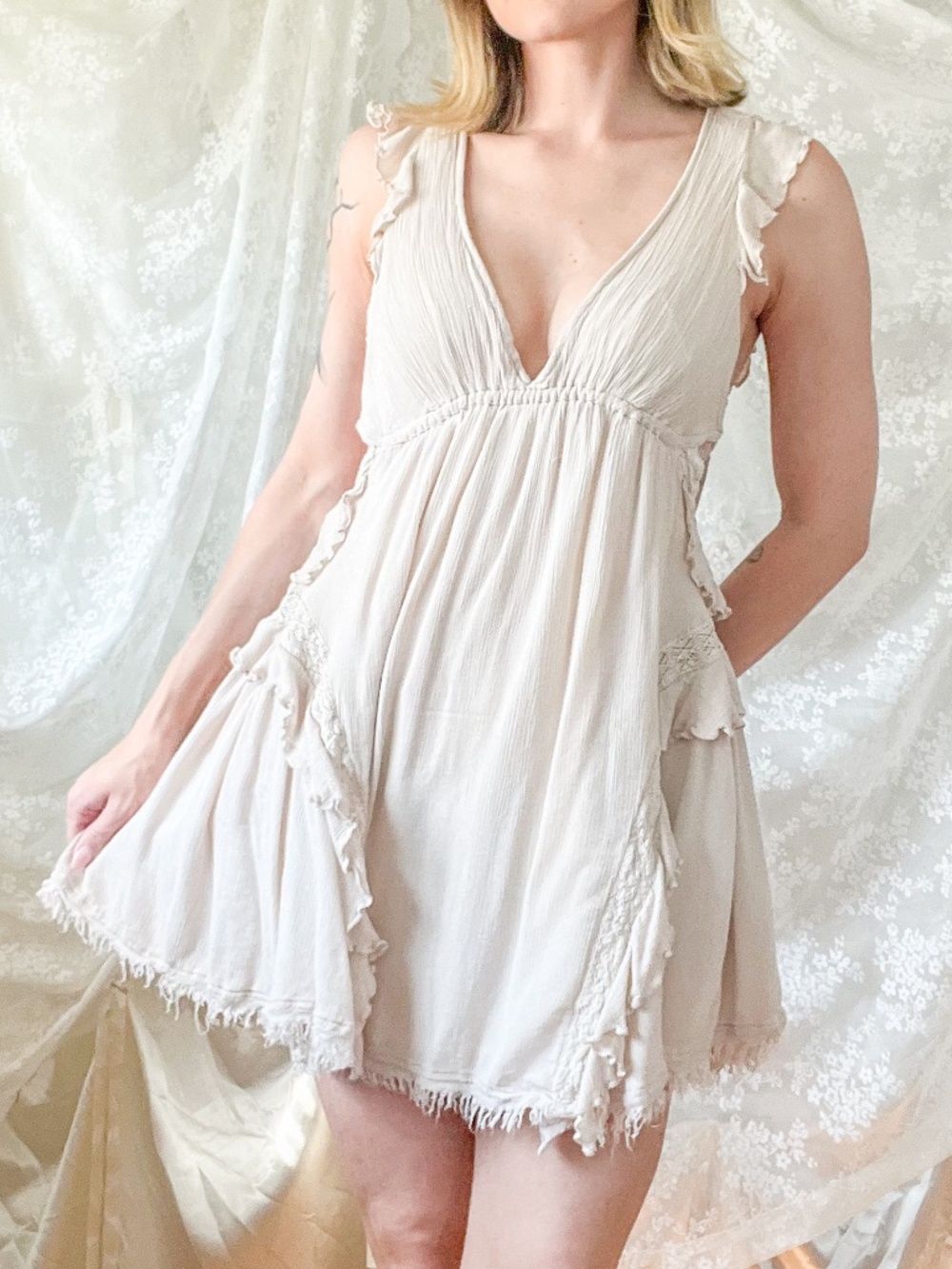 Free People Gauze Ruffle Fairy Mini Dress
